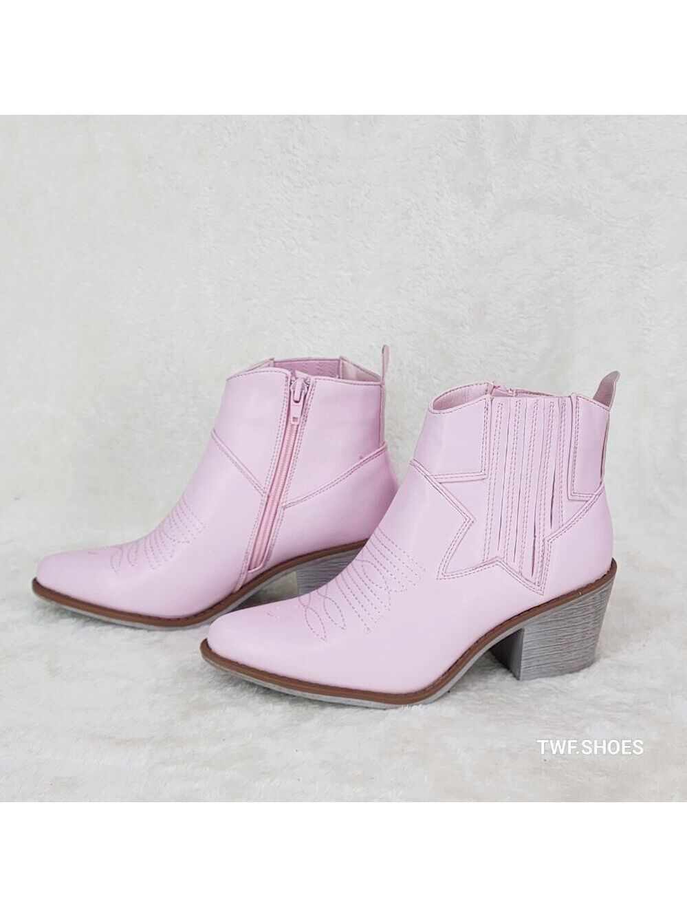 Wild Ones Rodeo Embroidered Baby Pink Cowboy Cowgirl Ankle Boots Booties